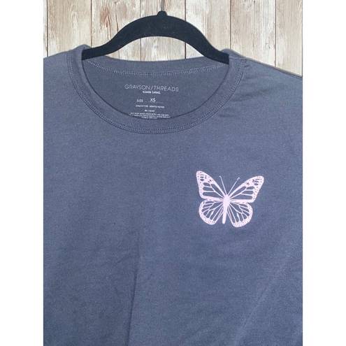 Grayson Threads Women's  Black Label Gray Butterfly Love Cropped T-Shirt Size XS