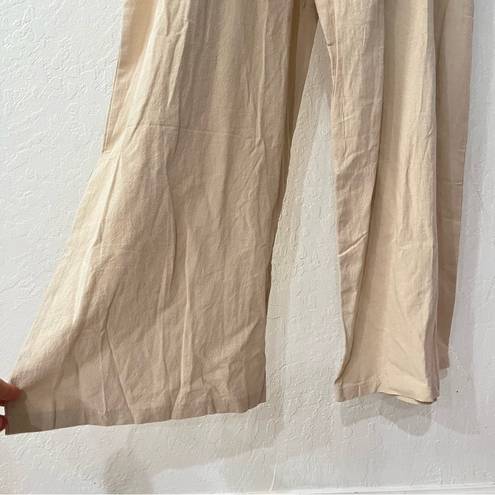 Casual Loose Wide Leg Flowy Pleated Tank Cotton Overalls Pockets XL Tan