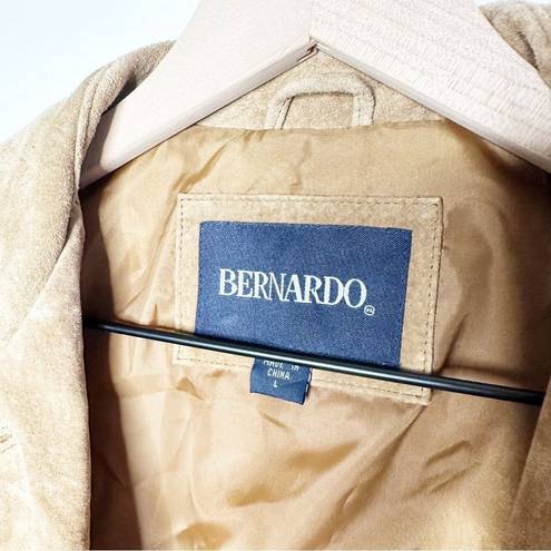 Bernardo  Genuine Leather Suede Jacket Button Down Brown Tan Size L Oversized