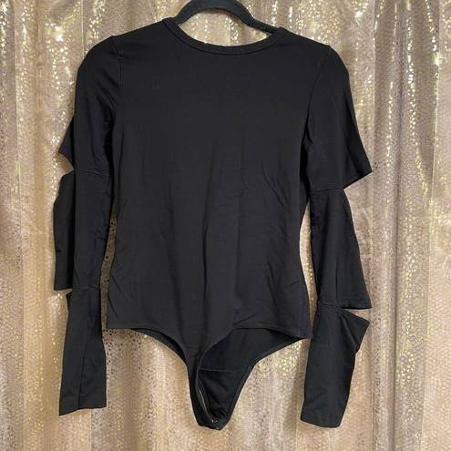 N: Philanthropy Black Long Sleeve Cutout Stretchy Bodysuit Medium