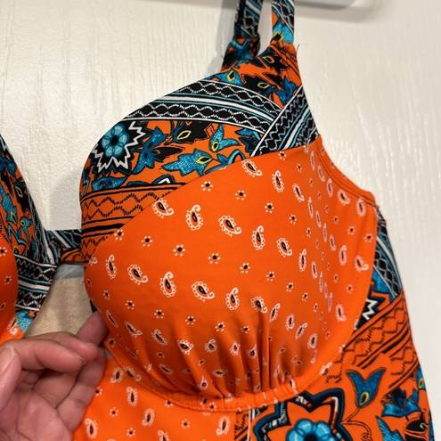 Cacique Swim by  Orange Paisley Padded Bra Tankini EUC + Black Bikini Bottom NWT