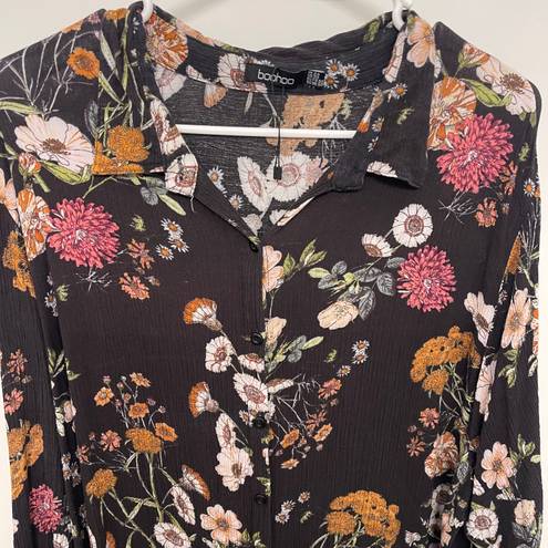 Boohoo Floral Long Sleeve Button Down Dress