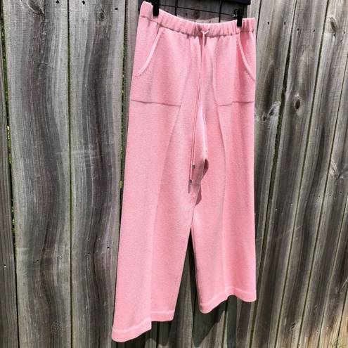 St. John  Medium Wool Drawstring Wide Leg Pants Pink Sport Pointelle Pocket