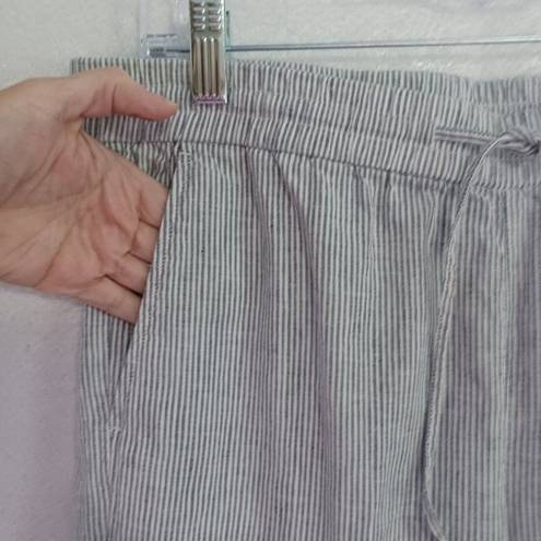 Talbots  Size 12 Linen Blend Pull On Drawstring Pants Blue White Stripe Flowy