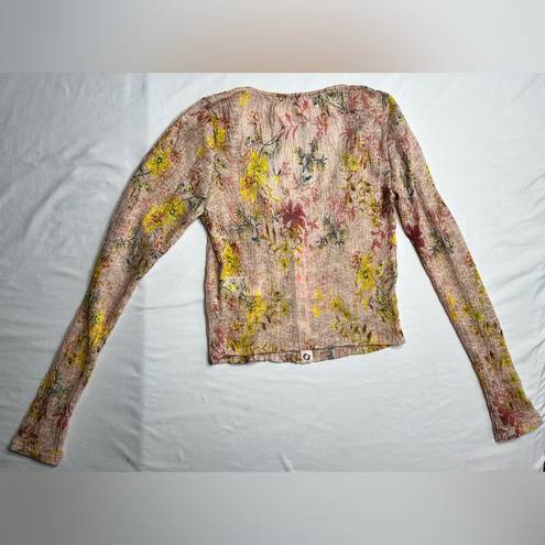 We The Free Angelina Crop Top Sheer Floral Button Front size Medium