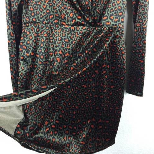 Black Halo  Briar Green Animal Print Crushed Velvet Long Sleeve Mini Dress Size 6