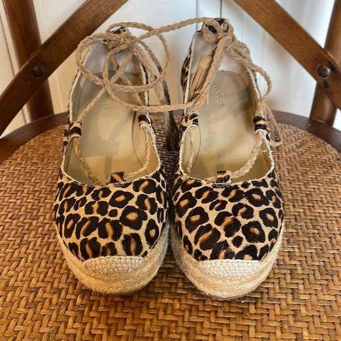 Ann Taylor  Elsa leopard printed calf hair espadrille wedges size 7