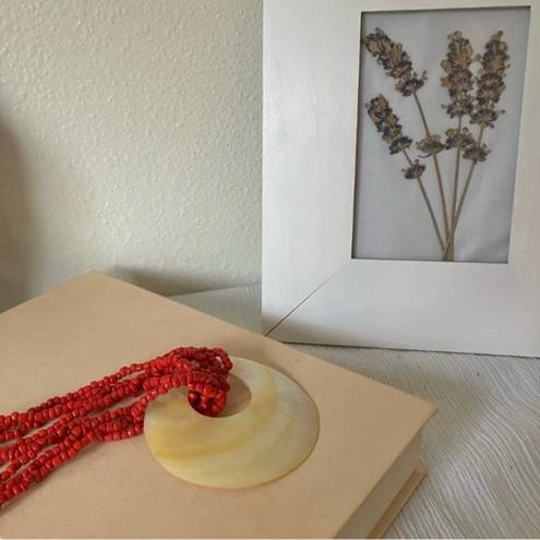 American Vintage Vintage “Naida” Coral and Seashell Beaded Necklace Beachy Nautical Holiday Vacation