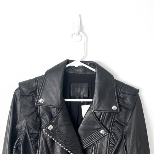 Paige  Annika Leather Moto Ruffled Jacket in Black Sz S