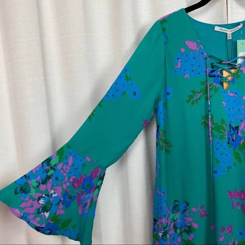 Collective Concepts Stitch Fix  Teal Floral Kit V Neck Swing Dress Sz.XS NWT