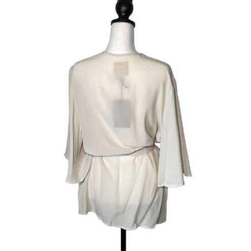 Chaser  Womens Wrap Top Blouse Self Tie Sheer Flowy Beige V Neck Size Medium NWT