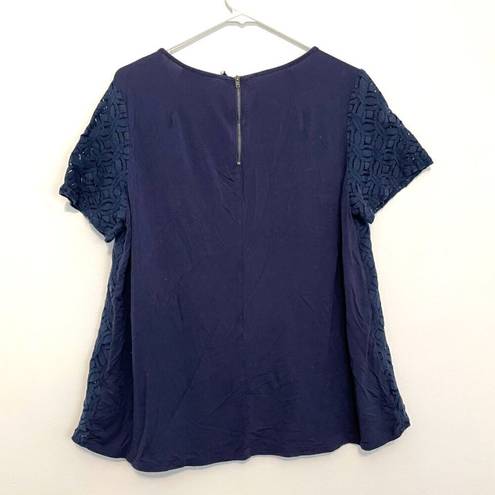 Market & Spruce MARKET SPRUCE STITCH FIX Plus Size Hans Crochet Front Top Navy Blue Short Sleeve