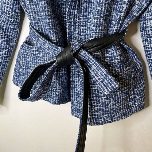 Banana Republic  Tweed Tie Belt Jacket blue & White Sz 12P