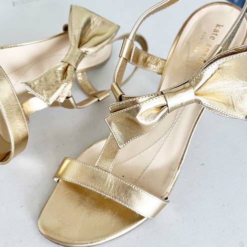 Kate Spade Gold Leather Bow Accent Open Toe Heels