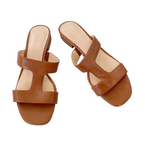 J.Crew  Leather Hazel Cutout Flat Sandals Rich Oak Size 8