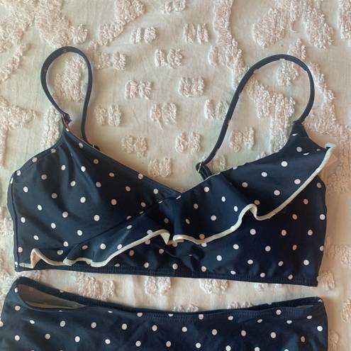 Summersalt Women’s 2  The Ruffle Marina Navy Blue White Polka Dot Bikini Set