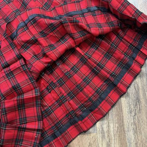 Talbots  Vintage Red Plaid Pleated Skirt Womens Size 12 Side Zip Wool Blend