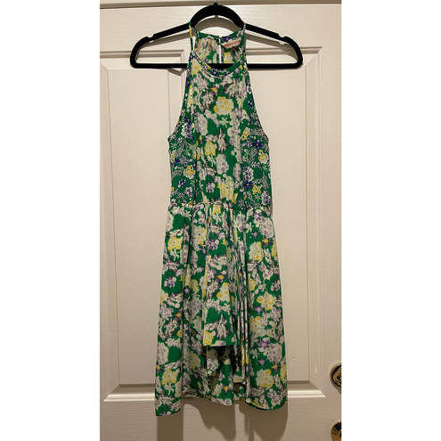 Rebecca Taylor  100% Silk Floral Green & Yellow Sleeveless Sundress Size 2 EUC