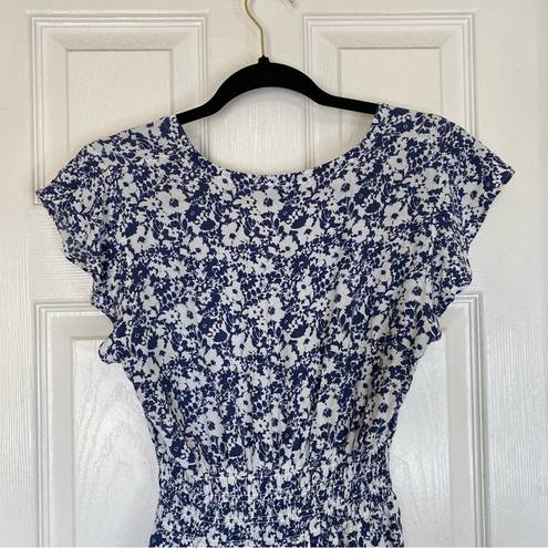 Rails  Tara Dress Navy White Texture Floral Size Small V Neck Spring Summer