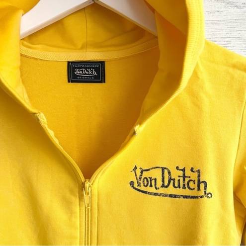 Von Dutch  Zip Up Yellow Hoodie with Purple Logo Signature Size Small