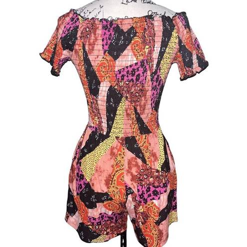 Nordstrom  BP orange multi patchwork smocked romper small NWT