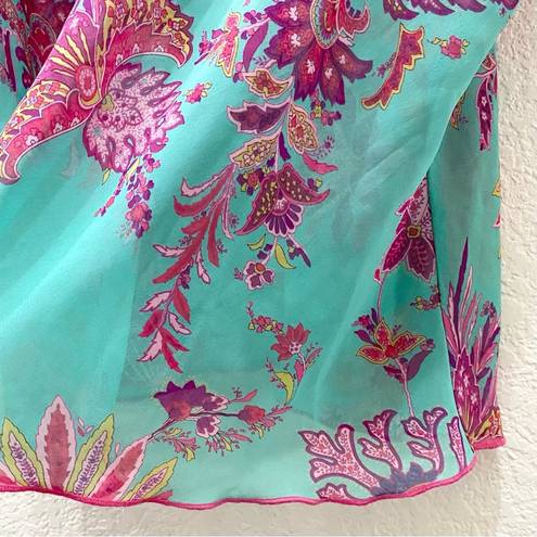 Natori JOSIE  B92612 Pink/Blue Floral Paisley Sheer Cami 2-pc Pajama Set Size L