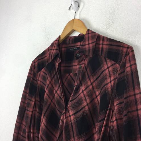 ALLSAINTS  Tala Red Check Plaid Asymmetric Hem Button Shirt Dress XS