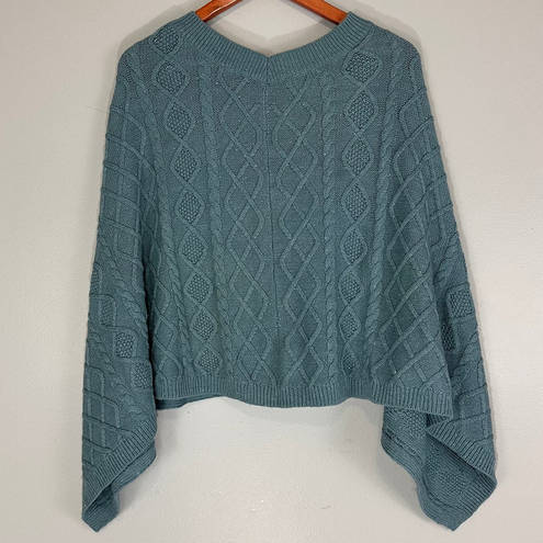 J.Jill Spruce Blue Cozy Cable-Knit Asymmetric Cotton Blend Poncho Sweater Sz S/L