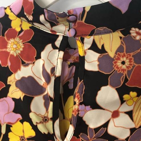 Who What Wear  Black Floral High Neck Silky Blouse size XS