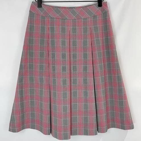 Brooks Brothers Plaid Pleated A-Line Knee Length Skirt Black White Red Size 4