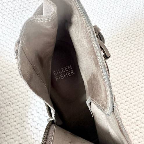 Eileen Fisher  Zest Mineral Metallic Silver Wedge Ankle Heel Strap Boots Shoes 7