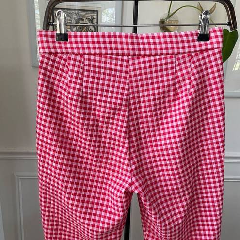 ZARA  Red Pink Gingham Cropped Mini Flare Trouser Pants S