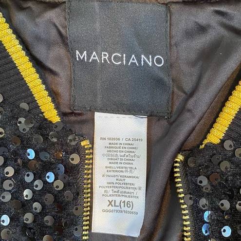 Marciano 🧥 Black Sequin Bomber Jacket Sz Girl XL but could fit Women XXS/XS EUC