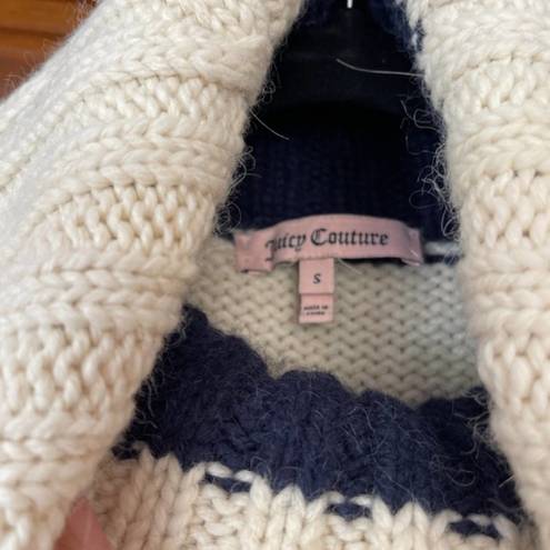 Juicy Couture , navy, trimmed cableknit, turtleneck wool, and alpaca sweater