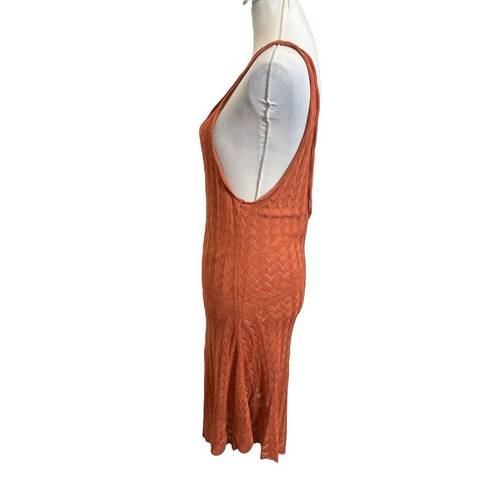 Free People  Slipping Away Mini Dress Ginger Spice V Neck Knit Womens Size L New