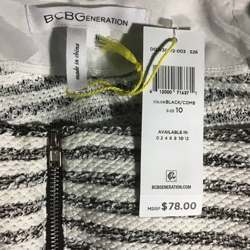 BCBGeneration NWT  Striped Tweed Zip Skirt B & W 10