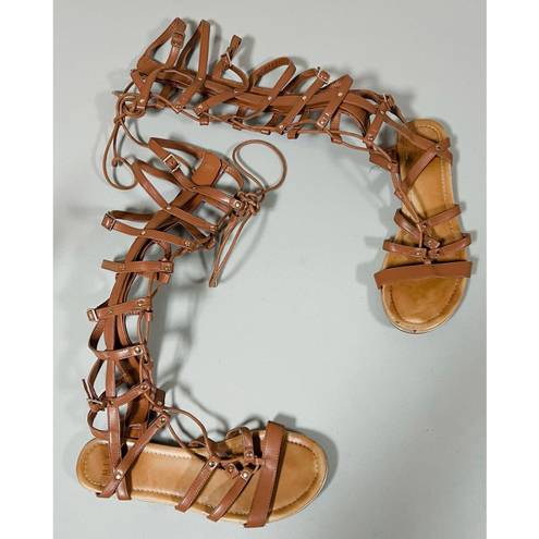 mix no. 6 Brown Tan Leather Gladiator Sandals Flats Shoes Size 9.5 ✨