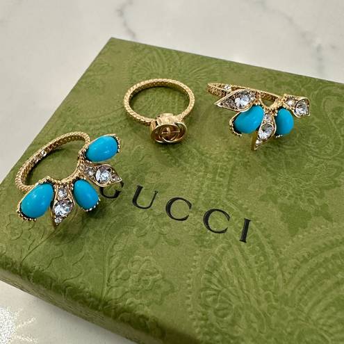 Gucci  Interlocking G Turquoise and Crystal Floral Ring