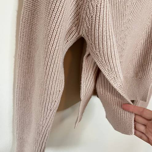 ALLSAINTS Sylvie Wool Cashmere Knit Crewneck Side Slit Sweater Beige Pink