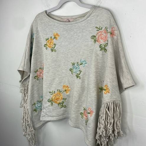 Anthropologie  TP Flowered Fringe Poncho