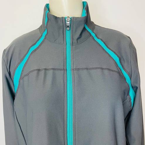 Xersion  Performance Jacket LARGE Gray Blue Full Zip Athletic Running Fitness Gym