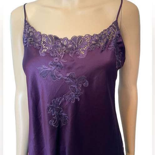 Natori  Purple Silky Satin Luxury Floral Lace Lingerie Mini Slip Chemise Dress