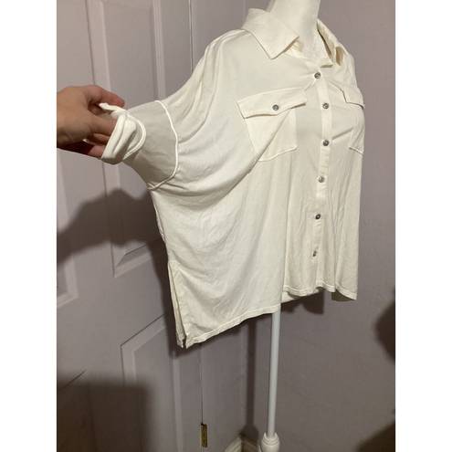 We The Free  Ivory 3/4 Sleeve Button Down Blouse