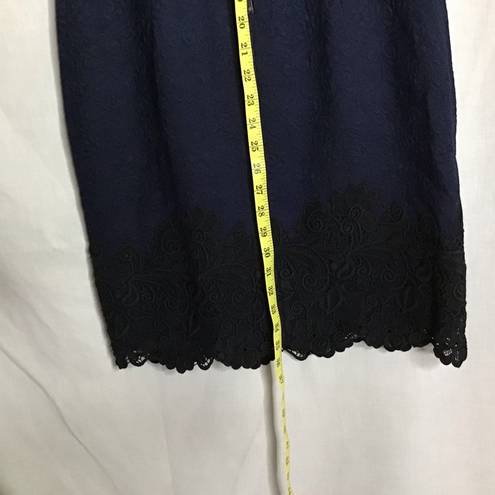 Rebecca Taylor   Navy Blue Sleeveless Fit & Flare W/ Black Lace Around The Bottom