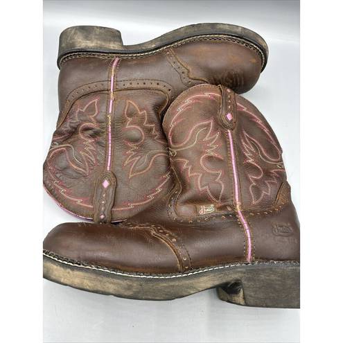 Justin Boots Justin Womens Boots 8.5 Western Justin Gypsy Steel Toe Work Leather Brown Pink