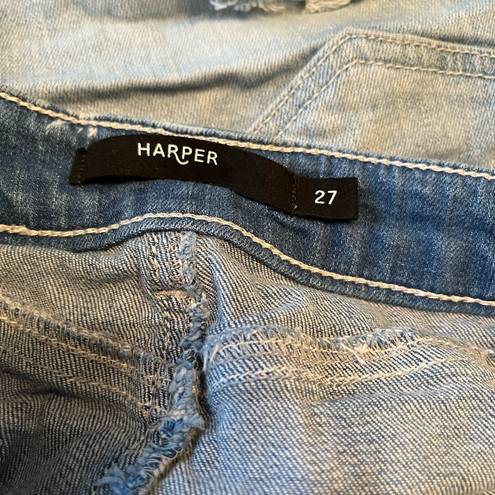 Harper  High Waisted denim shorts with embroidered pockets, size 27.