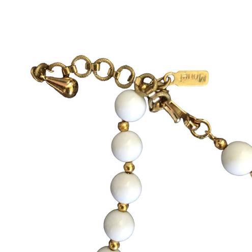 Monet Vintage  white and gold beaded costume necklace signed