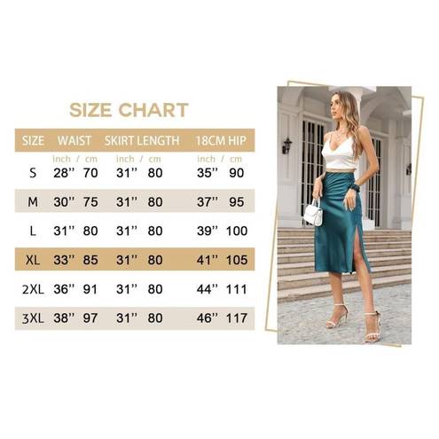 Zeagoo NEW Midi Skirt High Waisted Satin Slit Skirt S