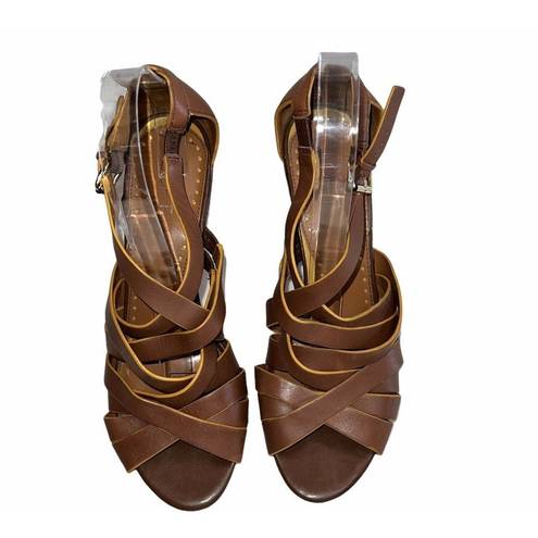 Loft Ann Taylor  Sandals Leather Size 9 Brown 3" Heel Woman’s Open Toe Buckle