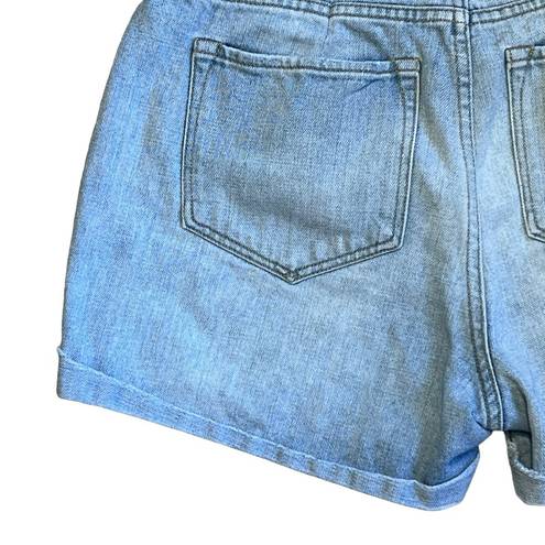 All Saints Women’s Sz 29 Bird Embroidered Light Wash Cotton Denim Cuffed Shorts